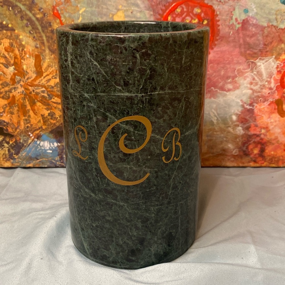 1980s Postmodern Green Marble Kitchen Accessory